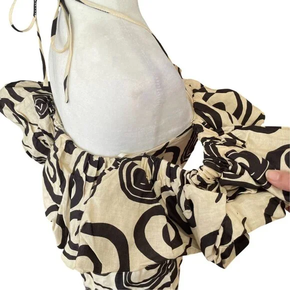 NWT Anthropologie The Wolf Gang Mirador Tan Linen Mini Dress Swirl SZ 6 - Picture 5 of 16